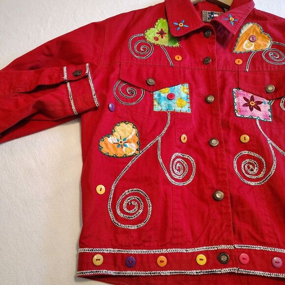 Vintage Don’t Mess With Texas Jacket Artsy Hearts Embroidered Buttons Cottage M - Picture 3 of 7